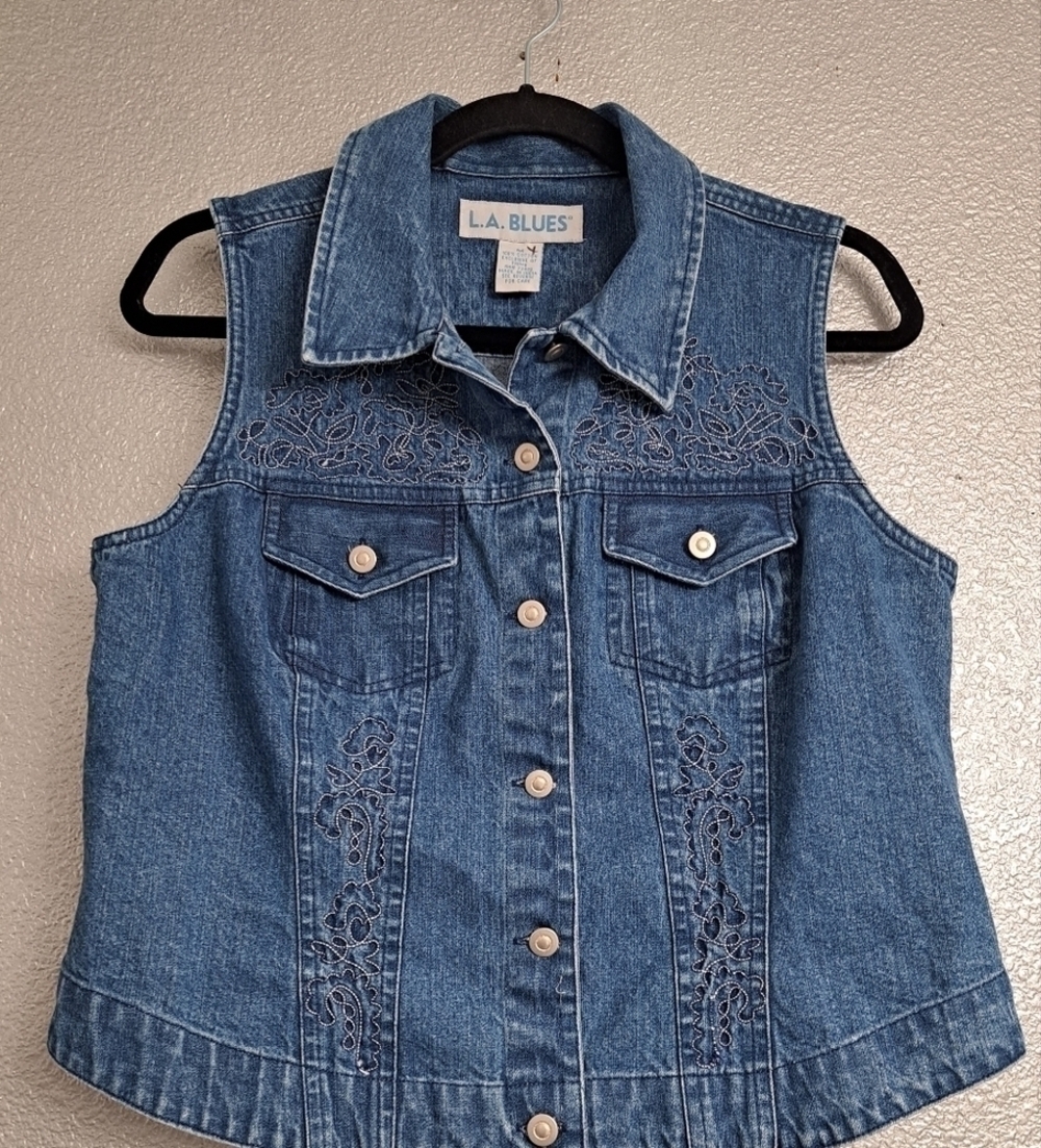 L.A. Blues Embroidered Denim Vest Size M